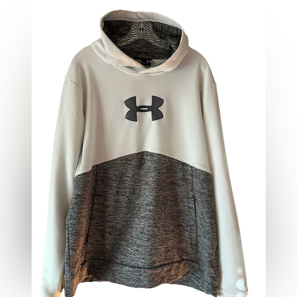 Under Armour Cold Gear Hoodie Mens X-Large, Loose Fit, White & Gray, EUC